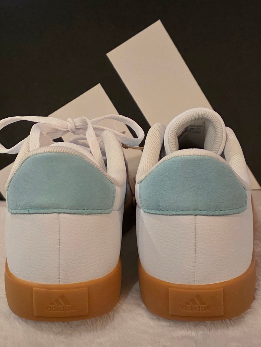 adidas White Sneakers with Aqua Stripes and Gum Sole - Picture 4 of 8